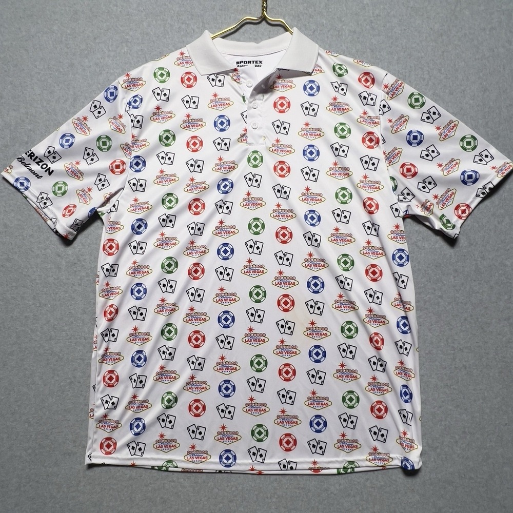 Sportex Aloha‎ Friday XL Polo Shirt Las Vegas Casino Poker Chips Cards USA S/S